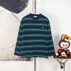 🍭Miu Miu Navy and Green Striped Long Sleeve Tee